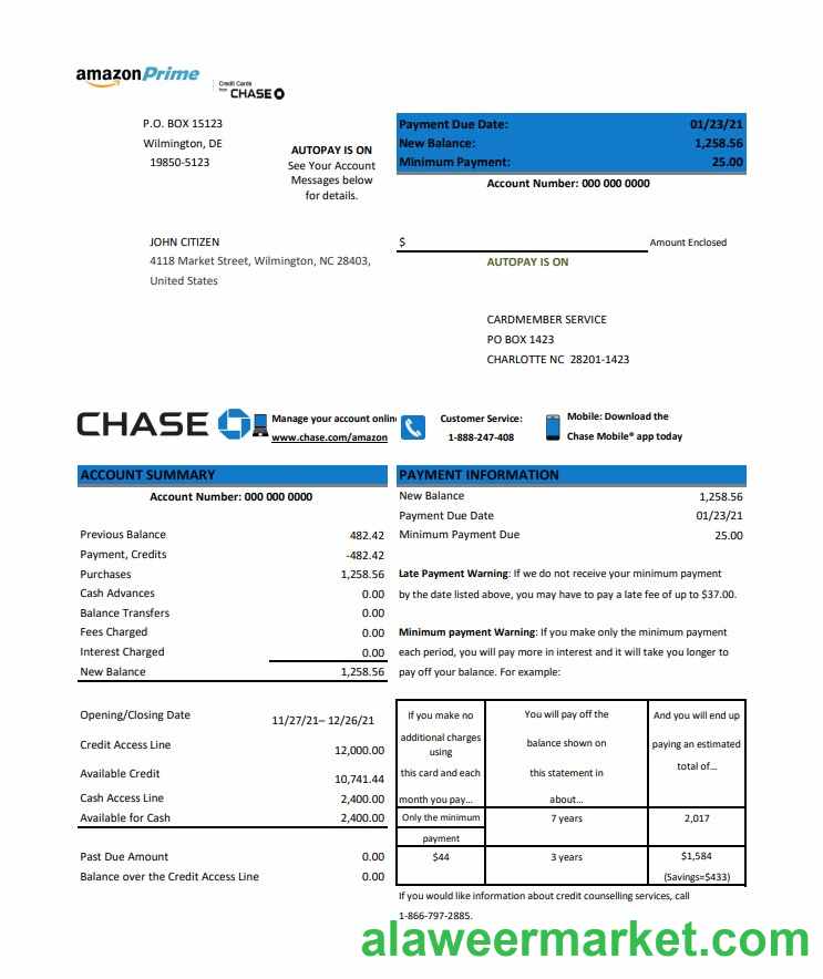 USA Chase credit card statement